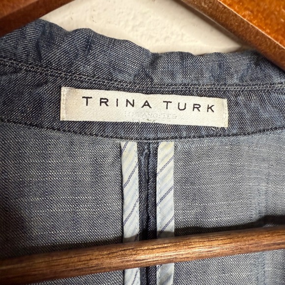 TRINA TURK Dark Wash Striped Lining Long Sleeve Chambray Blazer Jacket Sz S - Picture 3 of 10